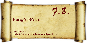 Fonyó Béla névjegykártya